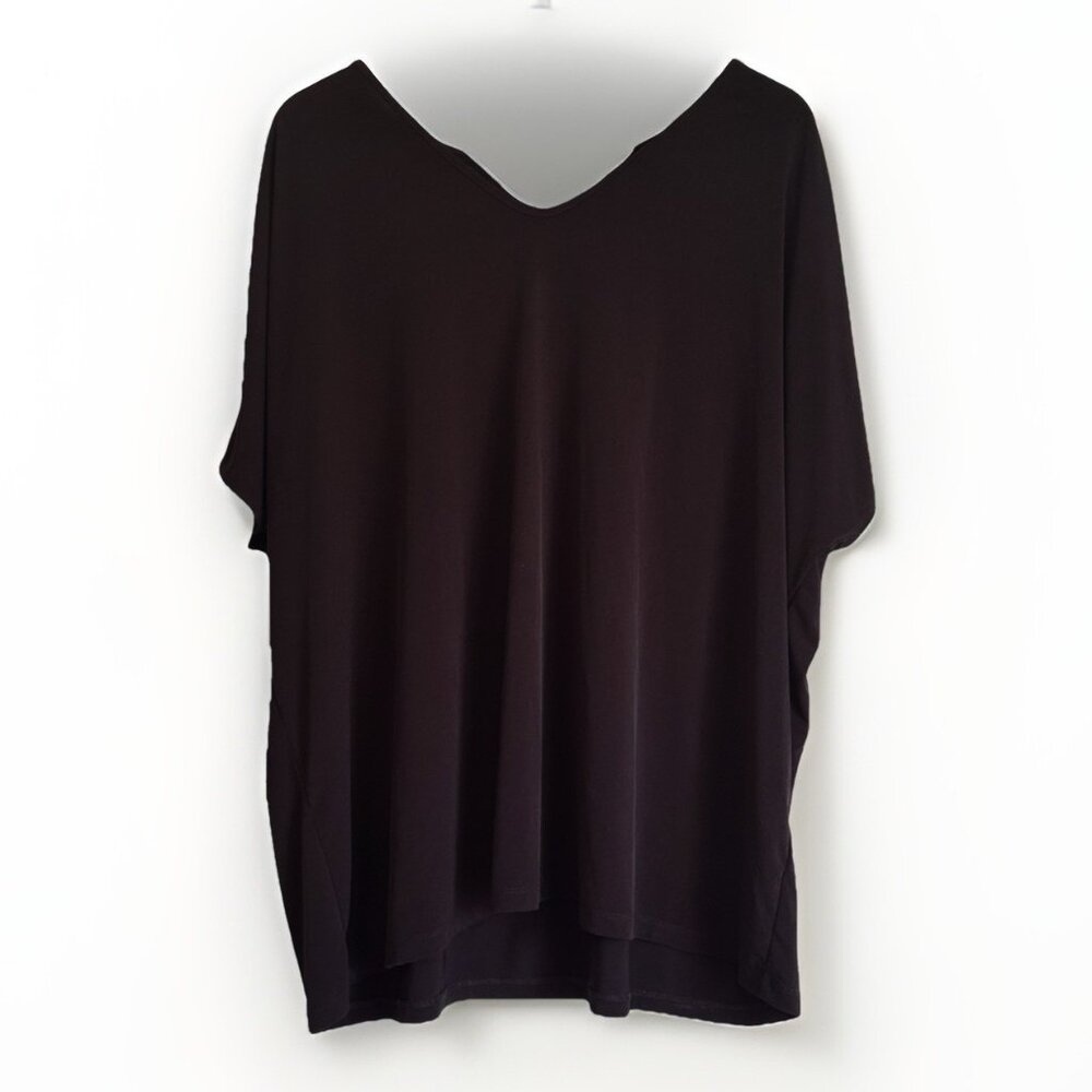 Susan Graver Womens 3X Black Liquid Knit Tunic Top Dolman Sleeves Quiet Luxury